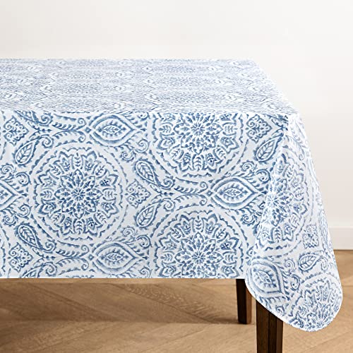 Savannah Boho Paisley Printed Vinyl Indoor/Outdoor Tablecloth, Blue - 52" W x 70" L - color: Blue, size: 70" x 52" (Rectangular)