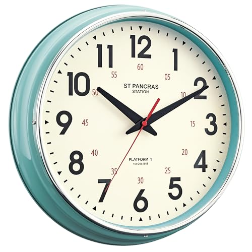 Wall Clock Metal 12.4" Vintage Retro Wall Clocks Countryside Style Silent Non Ticking Easy to Read for Living Room, Kitchen, Bedroom, Office, Bar(12.4" Teal) - color: Teal