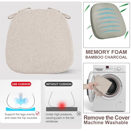 SINOSSO 1 Pack Memory Foam Chair Cushions for Dining Chair, Friendly Woven Fabric 16" U-Shape Comfortable Kitchen Chair Pad, Removable Slip Resistant Seat Cushion (1 Piece, Oatmeal Beige) - color: Oatmeal Beige