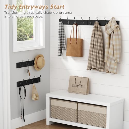 Forbena Black Coat Rack Wall Mount, Coat Hooks Wall Mounted for Entryway Closet Bedroom Bathroom Office, Antique Coat Hanger for Hanging Hats, Towels, Purses, Bags, Clothes, Backpack (Black) - color: Metal Black Hooks and Black