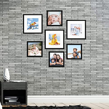 Hongkee 8x8 Picture Frames with Real Glass, Black Wooden Square Photo frame Set of 3, Displays 4x4 Picture With Mat or 8x8 Without Mat, Desktop & Wall Collage Frame set - color: Black, size: 8x8 in