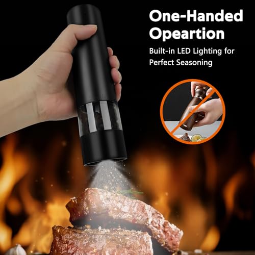 Rechargeable Electric Salt and Pepper Grinder Set, Automatic Pepper Mill with Adjustable Coarseness & One-Hand Operation, Large Capacity Battery-Powered Shakers for Cooking, Kitchen, Gifts (2, Black) - color: Black