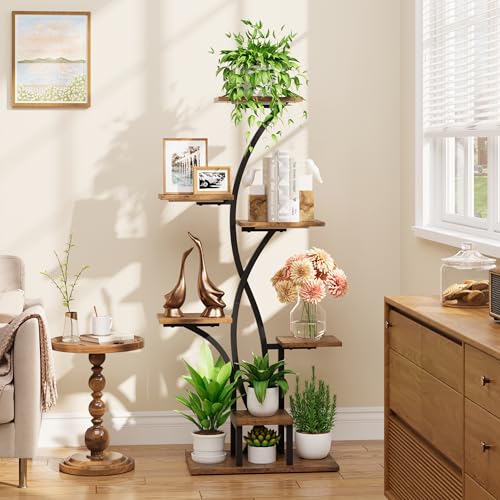 MJOMKN 47" Corner Plant Stand Indoor with Grow Lights, 7 Tiered | Metal Flower Display Holder, Flower-Shaped Plant Rack, For Multiple Plants, For Living Room, Patio