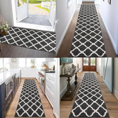 SHACOS Black Runner Rug 2x8 ft Washable Entryway Runner Rugs Non Slip Rubber Backing Hallway Rug Runner Stain Resistant Kitchen Carpet Runners - color: Black, size: 2' x 8'