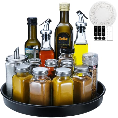 Amolliar Lazy Susan Organizer, Metal Rotating Turntable Spice Rack for Kitchen, Fridge, Cabinet, Countertop, Pantry Storage Organizer, Under Sink Organizer, Tray for Household Purpose, Black 10" 1Pack - size: Black 10'' 1Pack