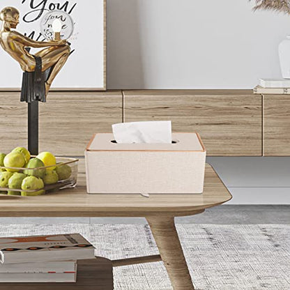 Fashion Leather Tissue Box Holder,Rectangular Tissue Box Cover for Bathroom Dresser Night Stand,Napkin Box Drawer Paper Dispenser,Home Office car Tissue Holder with Magnetic Bottom (Beige) - color: Beige