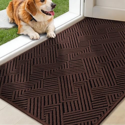 Indoor Door Mat 24" x 36", Non-Slip Washable Entryway Mat, Dirt Trapper Absorbent Entrance Mat, Low Profile Floor Mat for Front/Back Door, Entryway, Brown - color: Brown, size: 24"x36" (Rectangular)