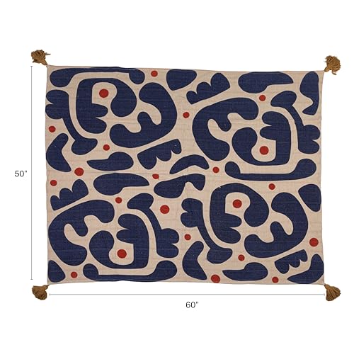 Bloomingville Woven Cotton Blend Throw with Abstract Design, Stripes and Tassels, Multicolor