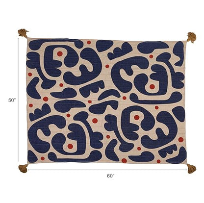 Bloomingville Woven Cotton Blend Throw with Abstract Design, Stripes and Tassels, Multicolor