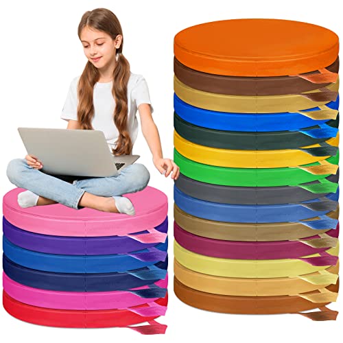 Riakrum 20 Pack Round Floor Cushions Bulk 15 Inch Classroom Flexible Seating with Handle Colored Thickened Foam Floor Cushions Seating for Adults Office Home School Daycare Nursery