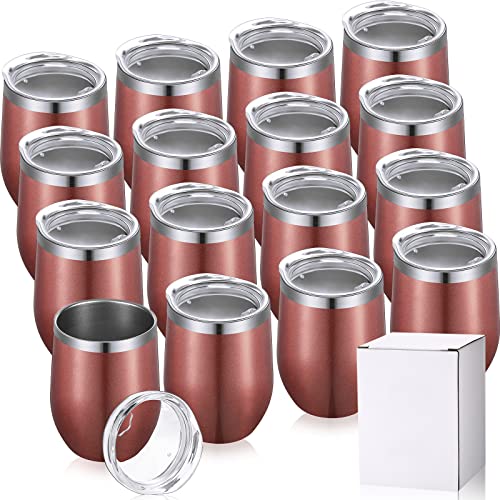 Remagr 16 Pack Stainless Steel Wine Tumblers 12 oz Insulated Vacuum Wine Cup Set Double Wall Stainless Steel Stemless Mug Glasses for Coffee Soda Whiskey Outdoor Travel (Rose Gold) - color: Rose Gold