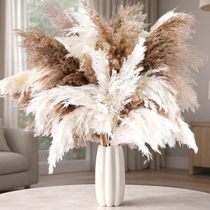 50 PCS Tall Pampas Grass for Floor Vase – 17" Natural Fluffy Dried Pampas Grass Stems, Large 20 White & 30 Brown Pоmpas Grass, Boho Pampas for Wedding, Home Decor, Halloween, Christmas