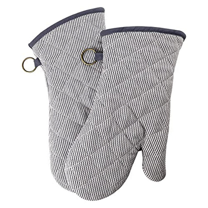 Yarn Dyed Oven Mitts 1 Pair, 100% Cotton Heat Resistant 470 Degree | Oven Gloves for Men Women Cooking Baking Barbecue BBQ Microwave Crafting Machine Washable Pot Holders Mittens (Grey 2) - color: Gray