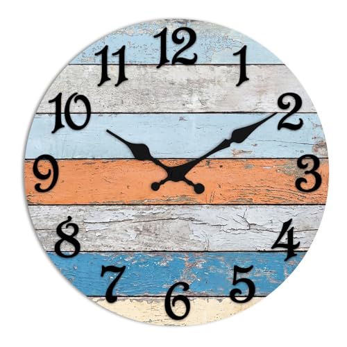 Round Wall Clock Silent Non-Ticking 8", Rustic Coastal | Battery Operated Clock Home Decor for Living Room, Kitchen, Bedroom, and Office - color: Striped Coastal Nautical, size: 8in