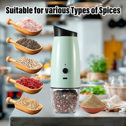 2 PCS Rechargeable Gravity Electric Salt and Pepper Grinder Set Shakers Automatic Grinders Adjustable Coarseness Mill Grinder Set with 3.5oz 90ml Capability size 2.4x7 inches Charging By USB