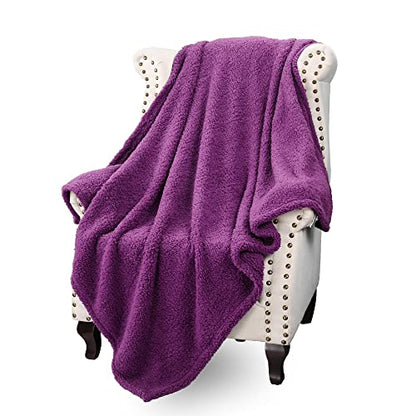 Catalonia Sherpa Throw Blanket, Fuzzy Snuggly Blanket for Camping Traveling Couch Bed, Super Soft, Light Weight, Reversible, All Season Use, Valentine's Day Gift, 50x60 inches - color: Violet