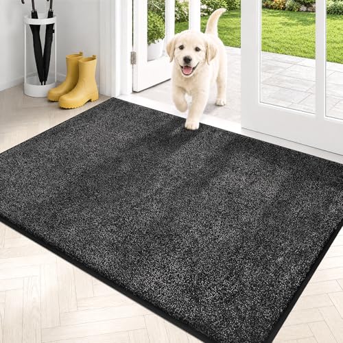 PURRUGS Dirt Trapping Indoor Door Mat, 31.5" x 47", Charcoal | Machine Washable, Non-Slip, Waterproof TPR Backing, Super Absorbent, Low Profile, Entryway Rug for Muddy Paws and Shoes - color: Charcoal, size: 31.5" X 47"