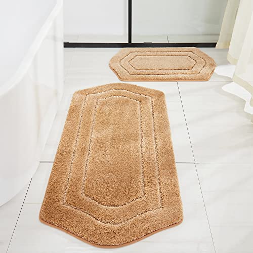 COSY HOMEER Non-Slip Bath Mats Extra Thick Absorbent Plush Washable | 20"x32"+24"x48" Beige Non-Slip Extra Thick Plush Absorbent Machine Washable Bath Mats Bathroom Rugs Floor Tub Shower - color: Beige, size: 20"x 32"+24"x 48"