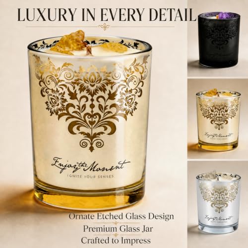 Luxury Candle Gift Set for Women, 3x7oz, Trimmer & Snuffer Lid | Soy candles: Scent Warm Sandalwood Rose, Bright Citrus Gardenia & Jasmine Rose Bloom, natural crystals, 120-hour burn