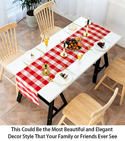 ShinyBeauty Buffalo Check Table Cover - 13''x72'' Red & White Cotton Checkered Plaid Table Runner for Farmhouse Dinners - color: Red & White, size: 72" x 13" (Rectangular)