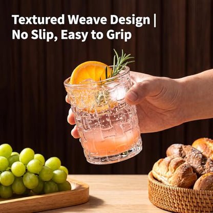 QAPPDA Embossed Drinking Glasses 12 Pack, 11oz & 8oz Old Fashioned Glass | Vintage Kitchen Bar Tumbler Glassware Set for Whiskey, Beer, Juice, Milk and Various Mixed Drinks