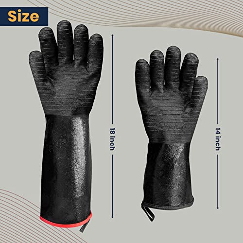 GEEKHOM 18-Inch Heat Resistant BBQ Gloves 932°F Waterproof Long Sleeve Cooking Gloves, Non-Slip Silicone Grip Grill Gloves for Grilling, Smoker, Oven, and Kitchen Use - size: 18 inches