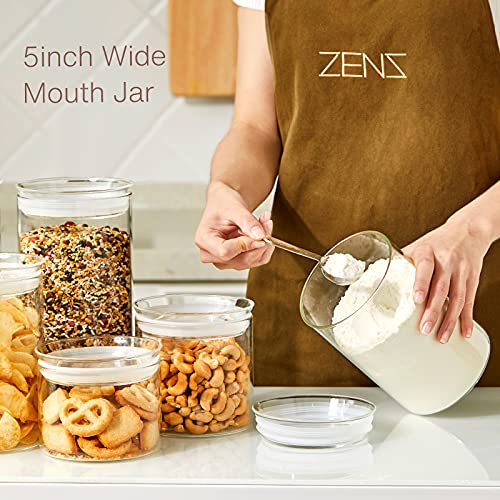 ZENS 74oz Glass Canisters with Airtight Lid, 2 Large Storage Containers | Thick Borosilicate Glass Jars with Airtight Lid, Wide Mouth Food Storage Jars for Kithen Pantry Baking Flour, Rice - size: 9.2-74oz 2Pack