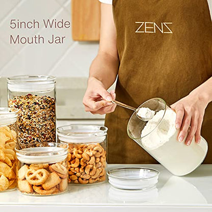 ZENS 74oz Glass Canisters with Airtight Lid, 2 Large Storage Containers | Thick Borosilicate Glass Jars with Airtight Lid, Wide Mouth Food Storage Jars for Kithen Pantry Baking Flour, Rice - size: 9.2-74oz 2Pack