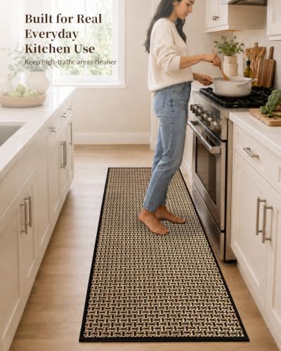 eqivei Kitchen Runner Rug, 24" x 59", Non Slip Washable Kitchen Floor Mat | Absorbent Woven Runner Rug with Cushioned Rubber Backing for Islands, Hallways, Bathrooms and Laundry Rooms. Machine Washable - color: Black Gold