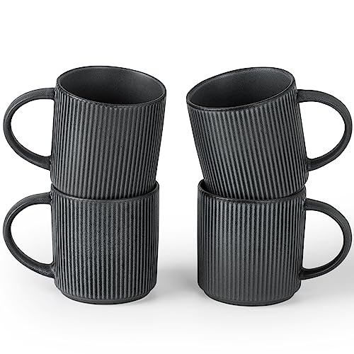 famiware Coffee Mug Set of 4, Star 12 oz Ceramic Mugs Cups Set with Handle | Stoneware Stackable Catering Cup for Coffee, Tea, Cappuccino, Latte, Microwave & Dishwasher Safe, Matte Dark Charcoal - color: Star-Matte Dark Charcoal, size: 4 Count (Pack of 1)