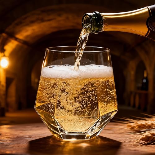 Diamond Wine Glasses Set of 12, 11 oz Stemless Tumbler Glasses | Clear Glass for Wine, Cocktail, Whiskey, Juice, Soda - Ideal for Parties, Home Bar, Daily Use & Gift Giving
