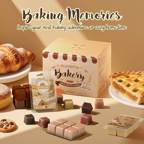 Bakery Scented Wax Melts, Sweet, Strong Scented Soy Wax Cubes/Tarts Variety Set - Apple Pie, Pumpkin Pie, Caramel Cinnamon, Chocolate Cookie, Donut, Vanilla Almond Biscuit, Roasted Coconut, Toffee - color: Brown
