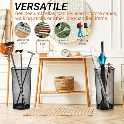 2 Pack Large Umbrella Holder, 10.5x20 Inch Metal Mesh Umbrella Stand, Freestanding Bucket for Umbrellas, Canes, Walking Sticks, Wrapping Paper, Entryway, Home, Office, Hotel, Black
