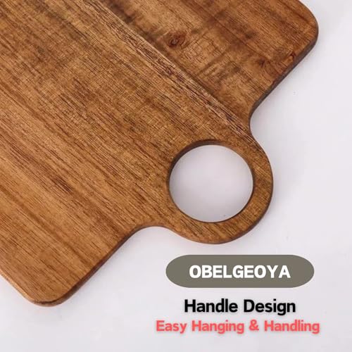 Acacia Wood Serving Board with Handle, Small Size 11" x 8"- Wooden Cutting Chopping Board for Meat, Vegetables, Bread, Charcuterie, Cheese Board - Food Serving Tray for Kitchen Appetizers - size: 11.4"L x 7.7"W