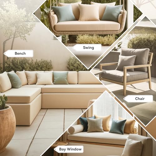 Detiblue Custom Size Bench Cushion for Indoor & Outdoor Seating | 70D microcellular foam; 10 thicknesses; indoor/outdoor fabrics; shapes/prints; hidden-zip washable cover; 4 fasteners
