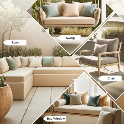 Detiblue Custom Size Bench Cushion for Indoor & Outdoor Seating | 70D microcellular foam; 10 thicknesses; indoor/outdoor fabrics; shapes/prints; hidden-zip washable cover; 4 fasteners