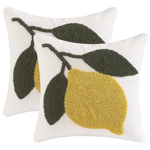 Embroidered Throw Pillow Covers 18x18 Pack of 2 Yellow Lemon | Durable Fabric,Decorative Pillow Covers,Boho Decor,Hidden Zipper,Aesthetic Design,Ideal Gift,Machine Washable - color: Yellow Lemon