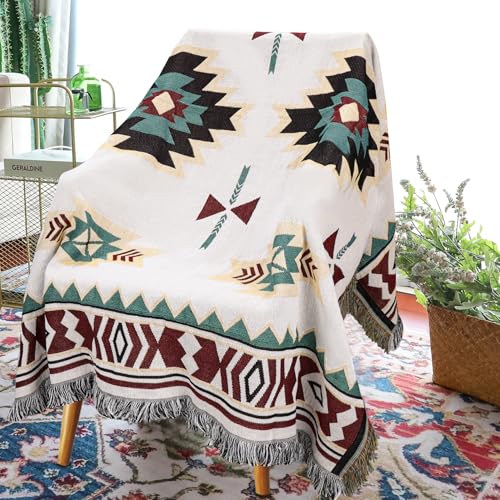 Samboo Mexican Blanket 50×60 Inch, Boho Native American Woven Throw Blanket for Couch Sofa Bed Camping Picnic Beach, Soft Lightweight Durable Machine Washable Decorative Blanket with Tassels