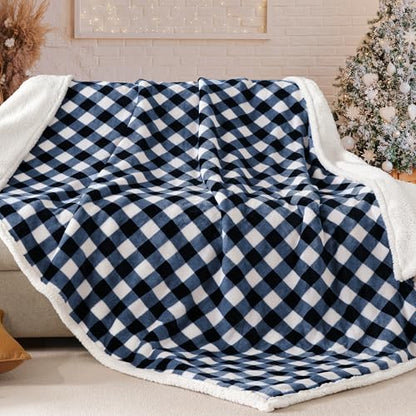 BEAUTEX Christmas Sherpa Fleece Throw Blanket Soft Warm Buffalo Plaid | Plush Blanket & Throw, Winter Cozy Fuzzy for Couch, Sofa, Bed (Navy, 50" x 60") - color: Navyblue, size: Throw-50"x60"