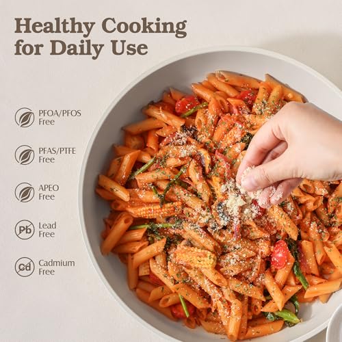 SENSARTE Ceramic Pots and Pans Set Nonstick, 20Pcs Cookware Set, White | Non Stick Ceramic Coating, Non-toxic Healthy Kitchen Cooking Set, Induction Compatible, Dishwasher Safe, PFAS/PTFE/PFOA Free - color: Cream White