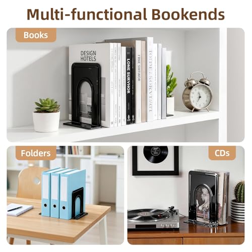 HappyHapi 14 Pairs Book Ends, Heavy Duty Bookends for Shelves, Black | Book Holder for Shelf, Non-Skid Metal Book Holders, Book Ends for Heavy Books, Book Stopper for Library, Office Organization. - size: 14 pairs