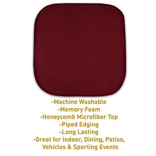 4 Pack Memory Foam Honeycomb Nonslip Back 16" x16" Chair/Seat Cushion Pad - color: Wine Burgundy, size: 4 Pack