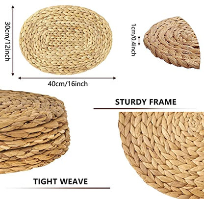 Oval Woven Placemats, Natural Water Hyacinth Placemats Set of 4, Straw Braided Rattan Placemats, 12x16 Inches Plate Chargers Set, Non-Slip Heat Resistant Woven Chargers for Dining Table - color: Water Hyacinth Brown, size: Oval Set of 4