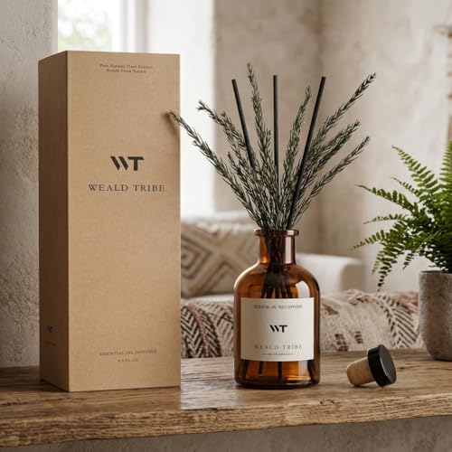 Reed Diffuser Set for Bathroom Air Fresheners, Oil Diffuser Sticks with Flower | Balsam Fir Scent 4.0 fl oz Home Fragrance with Sticks Defusers | House Bedroom Office Shelf Decor