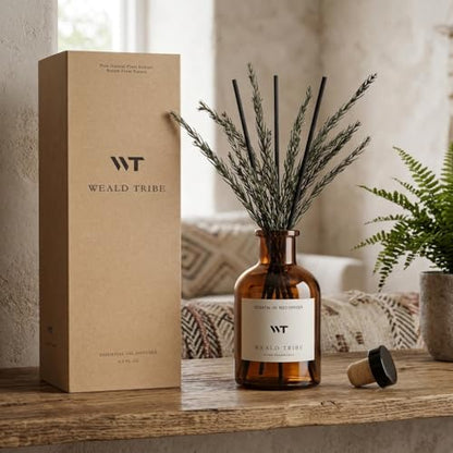 Reed Diffuser Set for Bathroom Air Fresheners, Oil Diffuser Sticks with Flower | Balsam Fir Scent 4.0 fl oz Home Fragrance with Sticks Defusers | House Bedroom Office Shelf Decor