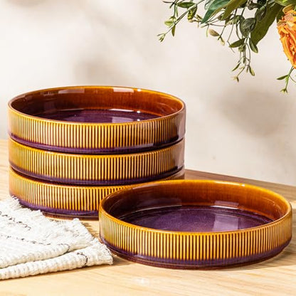 7.5" Ceramic Pasta Bowls Set of 4, Salad Bowls | Versatile Serving Bowls for Pasta, Salad, Fruit & Noodles, Housewarming & Wedding Gift, Amber Amethyst - color: Amber Amethyst, size: 7.5 Inch