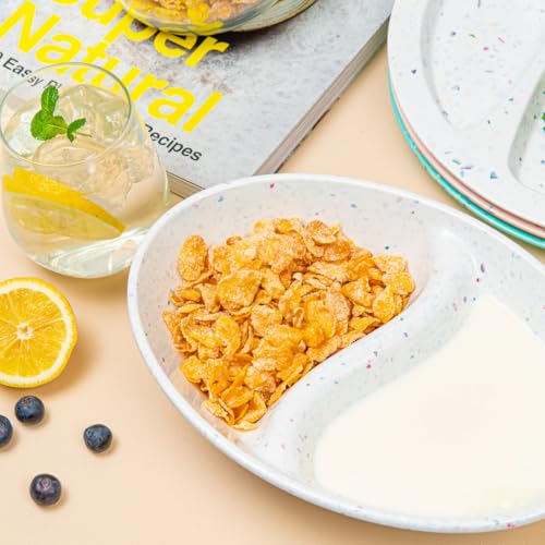 Confetti Divided Bowl Set of 2, 100% Melamine BPA-Free Stackable Unbreakable Bowls with Two Compartments, Ideal for Snacks, Chips & Dips, Cereal, Dishwasher-Safe Color: White - color: Confetti White