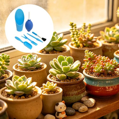 6 Pcs Space Saving Mini Plant Gardening Tools Complete Function Lightweight Handheld Tools for Indoor Desktop Green Plant Daily Caring Work (Blue) - color: Blue