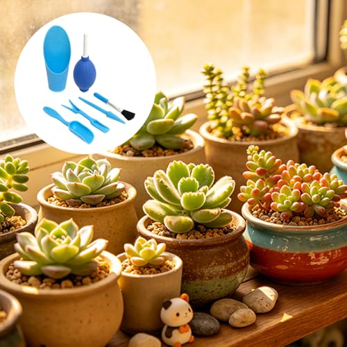 6 Pcs Space Saving Mini Plant Gardening Tools Complete Function Lightweight Handheld Tools for Indoor Desktop Green Plant Daily Caring Work (Pink) - color: Pink
