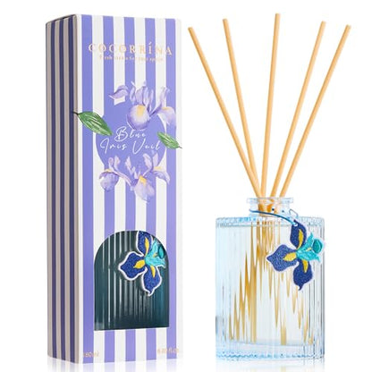 Reed Diffuser, Blue Iris Scent Flower Diffuser, 6.09 fl oz | 8 Reeds, Long-Lasting Home Fragrance, Bathroom Bedroom Shelf Decor & Gifts - color: Blue(blue Iris)